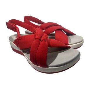 Clarks Sandals Womens 9 Red Cloudsteppers Arla Glison Slingback Platform Sporty